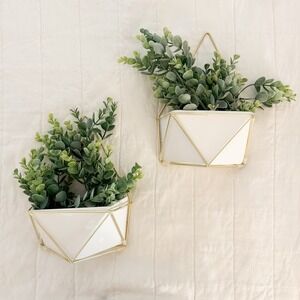 Succulent Ceramic Geometric Wall Hanging Plant Basket Pot White/Gold Planters 2